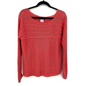 CREA CONCEPT Women's Salmon Pink 100% Linen Knit Scoop Neck Sweater Top Size 6